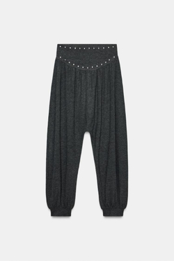 ZARA БРЮКИ-БАЛЛОНЫ С ЗАКЛЕПКАМИ, ТЕМНЫЙ АНТРАЦИТ
