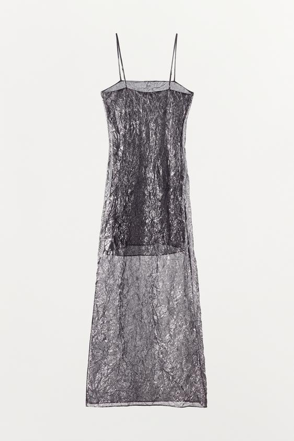 ZARA ДЛИННОЕ ПЛАТЬЕ С МЕТАЛЛИЧЕСКИМ БЛЕСКОМ И ЖАТОЙ ФАКТУРОЙ, ЧЕРНЫЙ/СЕРЕБРЯНЫЙ