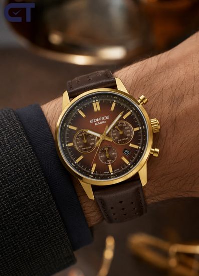 CASIO EFR-575CL-5ADF EDIFICE мужские наручные часы — хронограф в стиле классического спорткара с кожаным ремешком