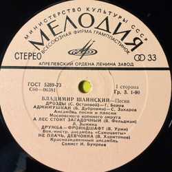 Виниловая пластинка Владимир Шаинский – Песни (Мелодия) LP