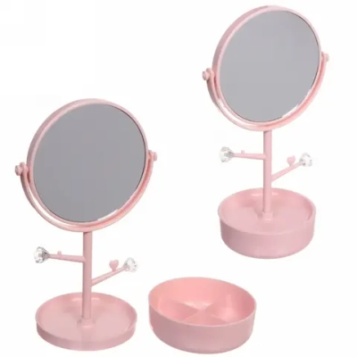 Зеркало настольное с органайзером для косметики «Beauty - Look», цвет розовый, 33*14.5см