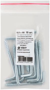 Шуруп-крючок оцинкованный, 6 х 68, 10 шт. Фасовка