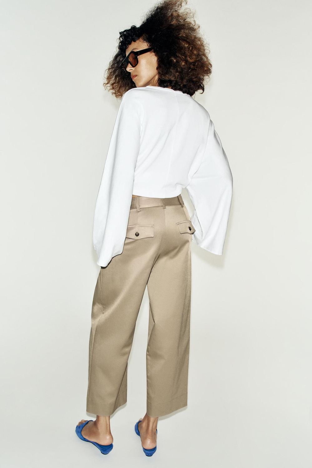 ZARA БРЮКИ С РЕГУЛИРУЕМЫМ ПОЯСОМ, ПЕСОЧНЫЙ