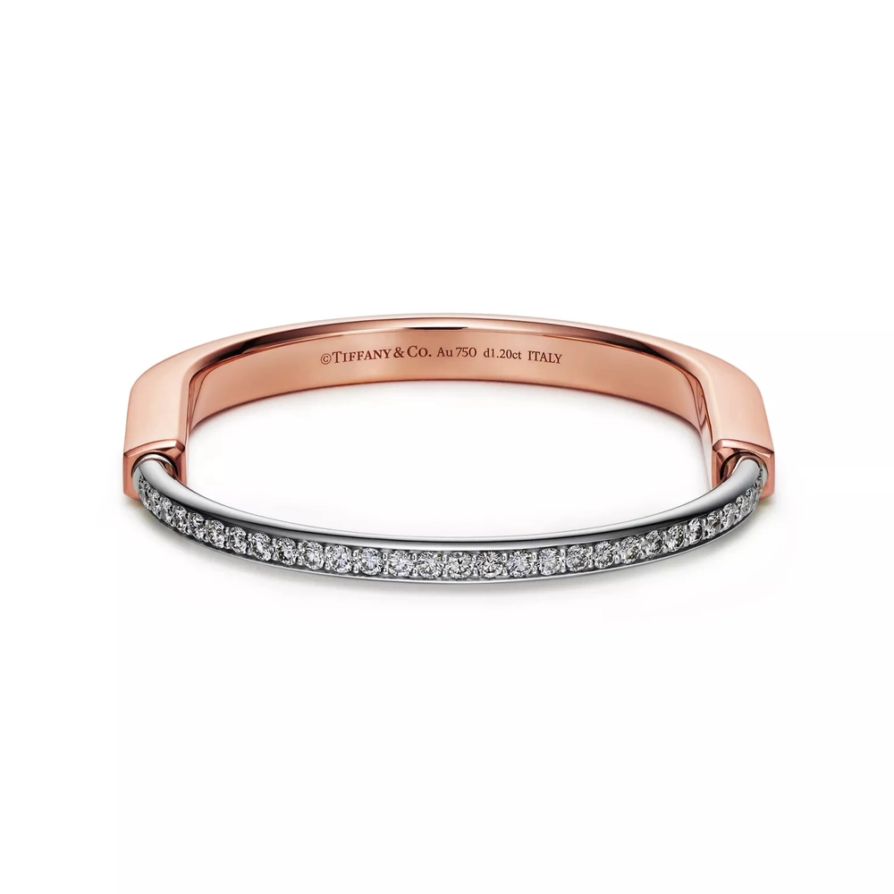 Браслет из розового и белого золота 18k с бриллиантами , Tiffany 💠 Lock with half Pave