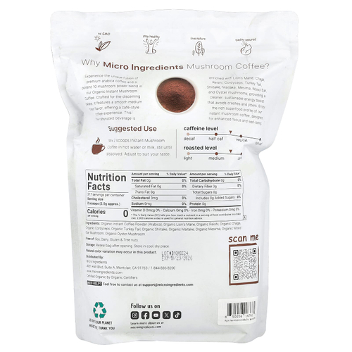 Micro Ingredients, Органический растворимый кофе с грибами, 793 г (28 унций)