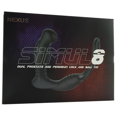 Вибромассажер простаты с кольцами для пениса и мошонки NEXUS SIMUL8 (6 режимов, 2 мотора) (Цвет: черный)