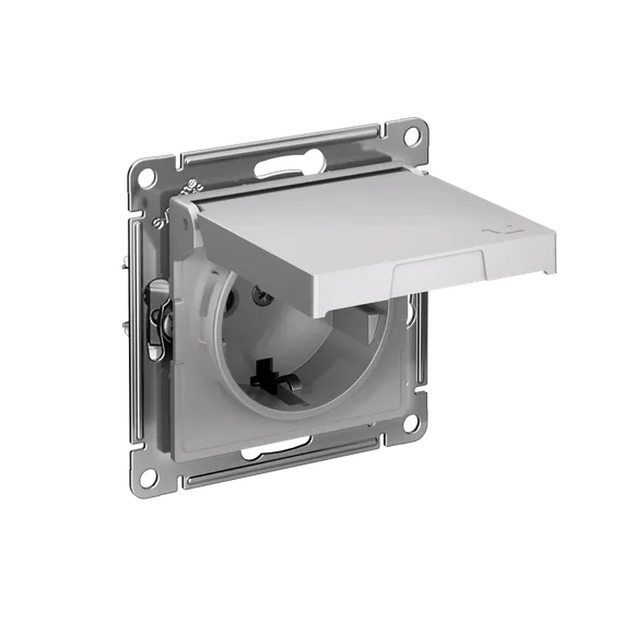 Розетка с крышкой Systeme Electric AtlasDesign Алюминий, самозажимные клеммы ATN000346S