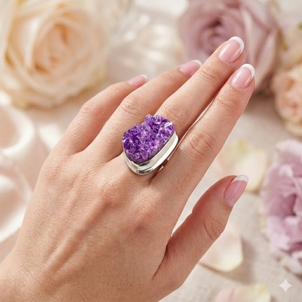 Серебряное кольцо с аметистом, 18.5 р-р