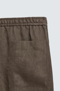ZARA БРЮКИ RELAXED FIT ИЗ 100% ЛЬНА, СЕРО-КОРИЧНЕВЫЙ