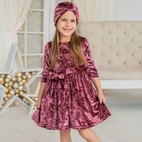 Платье бархатное с бантом "Брусника"