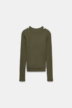 ZARA ДВОЙНАЯ ФУТБОЛКА В РУБЧИК, ХАКИ