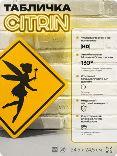 Табличка "Осторожно, феи" шуточная прикольная табличка на дверь и стену, для офиса и дома, декоративный знак, 24,5х24,5 см, пластиковая, Айдентика Технолоджи