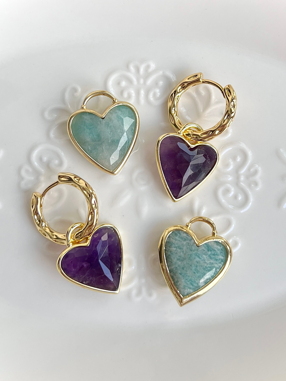 Серьги сердечки из амазонита