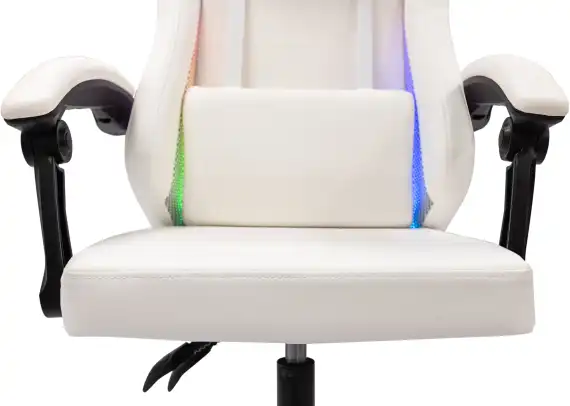 Кресло игровое Knight Wolf RGB белый экокожа/ткань с подголов. крестов. пластик