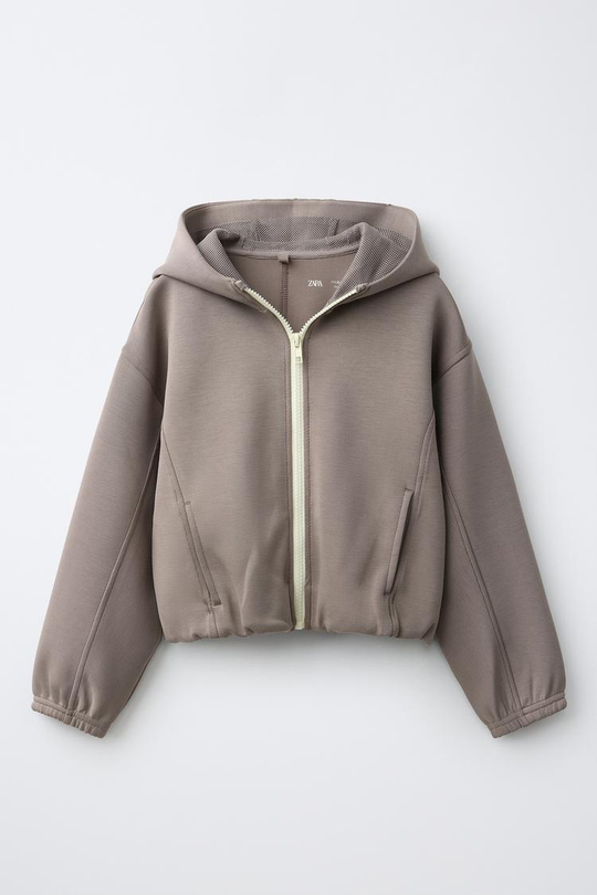 ZARA СПОРТИВНОЕ ХУДИ С МОЛНИЕЙ, СЕРО-КОРИЧНЕВЫЙ
