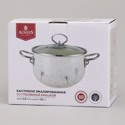 КАСТРЮЛЯ AGNESS ЭМАЛИРОВАННАЯ СО СТЕКЛЯННОЙ КРЫШКОЙ СЕРИЯ "DANDELION", 2,8 Л ДИА. 20СМ