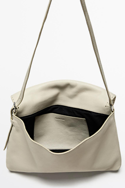 Massimo Dutti Сумка через плечо из кожи наппа с декоративной строчкой, золотой