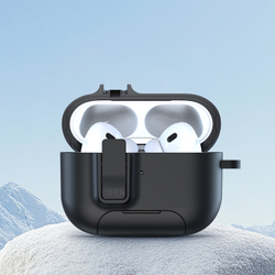 Чехол с замком и подставкой для наушников AirPods 4, черный цвет, серия PECQ Series от Dux Ducis