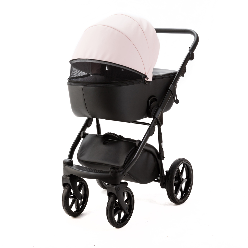 Детская универсальная коляска Adamex NOLA Deluxe 2 в 1 N-SD102 (Розовая пудра экокожа, Черная экокожа)