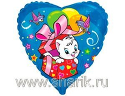 Ф 18" Сердце Сюрприз с котенком