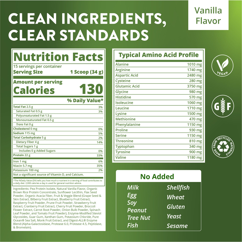 MRM Nutrition, растительный протеин с суперфудами, со вкусом ванили, 570 г (1,26 фунта)