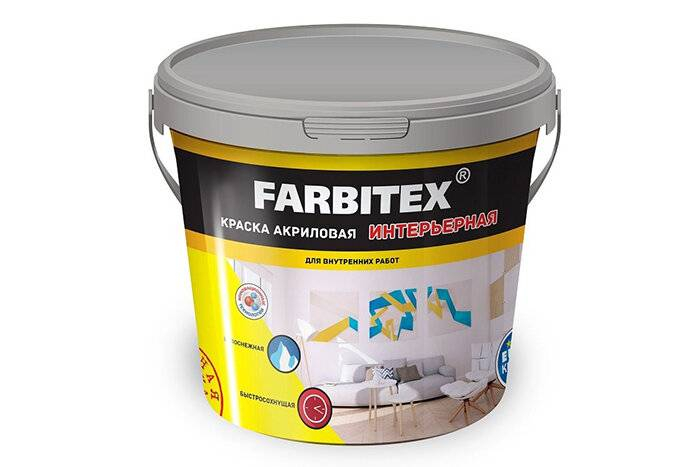 Краска акриловая интерьерная 1 кг FARBITEX 3482