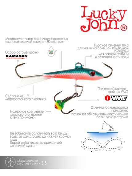Балансир Lucky John FIN 3 с тр. 40мм/54 блистер