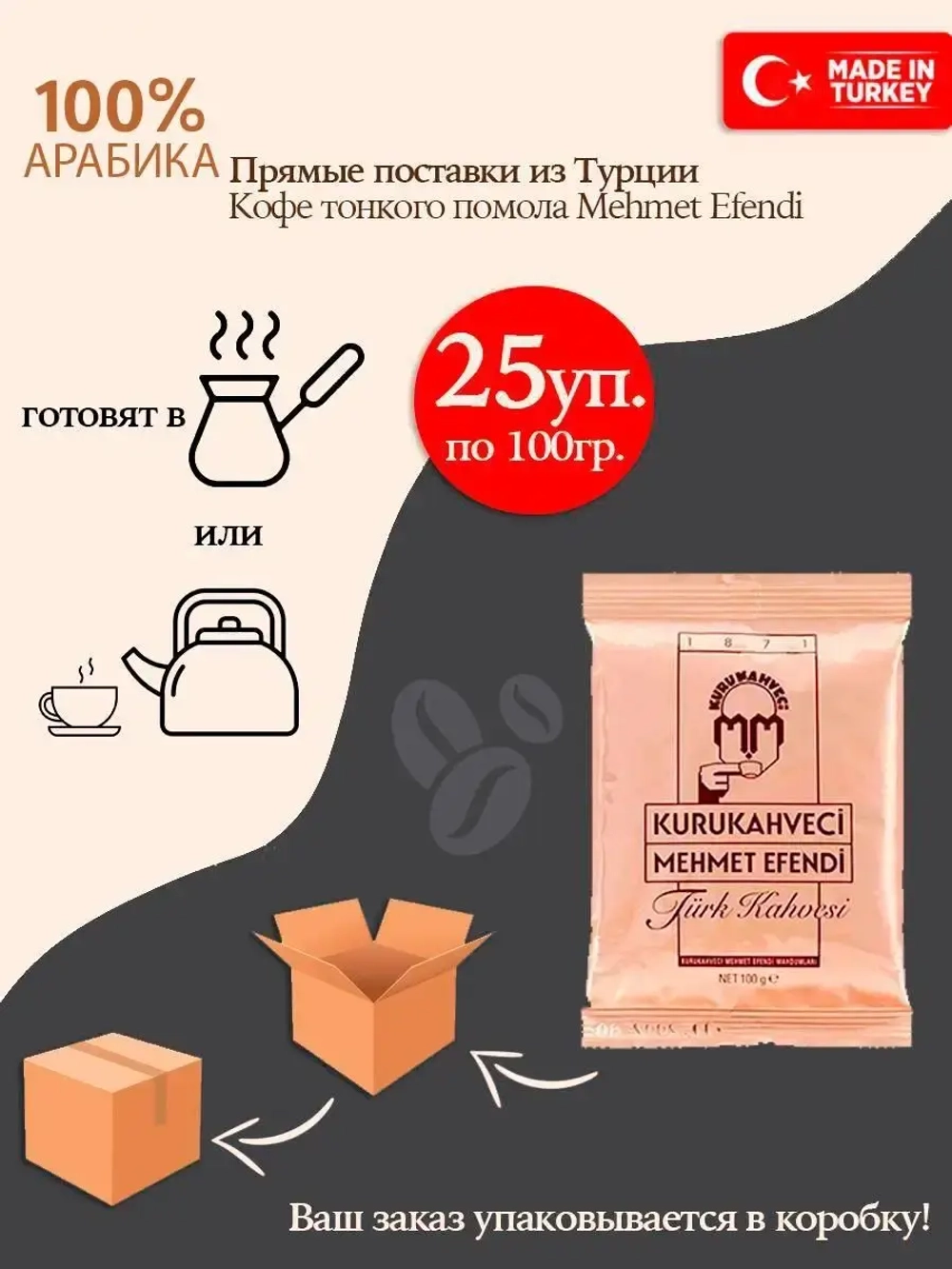 Турецкий кофе мелкого помола Mehmet Efendi ( 25уп по 100гр)