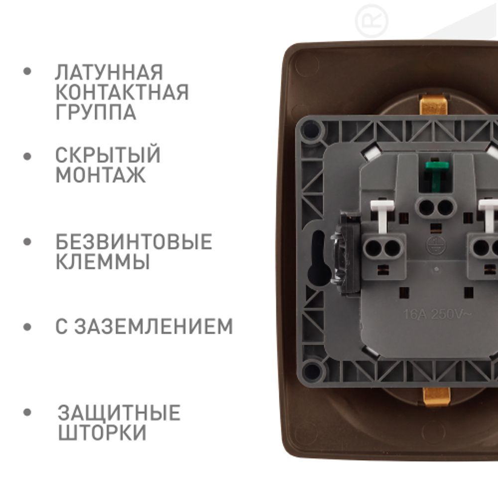 Розетка ЭРА Серия 12 12-2108-13 2X2P+E Schuko со шторками 16A-250В IP20 бронза | Эра 12