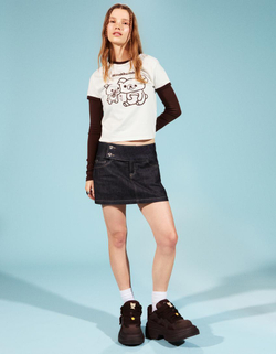 BERSHKA Футболка с короткими рукавами и принтом Rilakkuma, белый