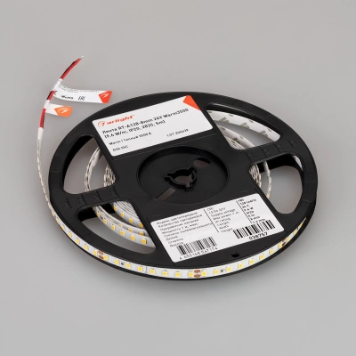Лента RT-A128-8mm 24V Warm3500 (10 W/m, IP20, 5m) (Arlight, высок.эфф.150 лм/Вт)