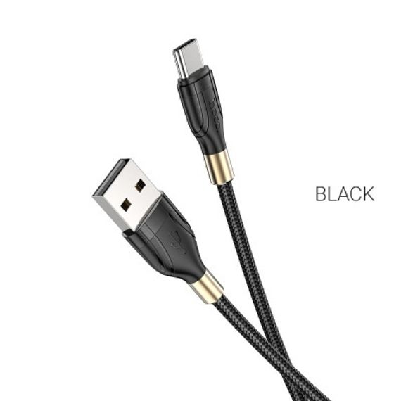 USB - Type-C HOCO U92 Gold , 1.2м, круглый, 3.0A, нейлон, индикатор зарядки, цвет: чёрный