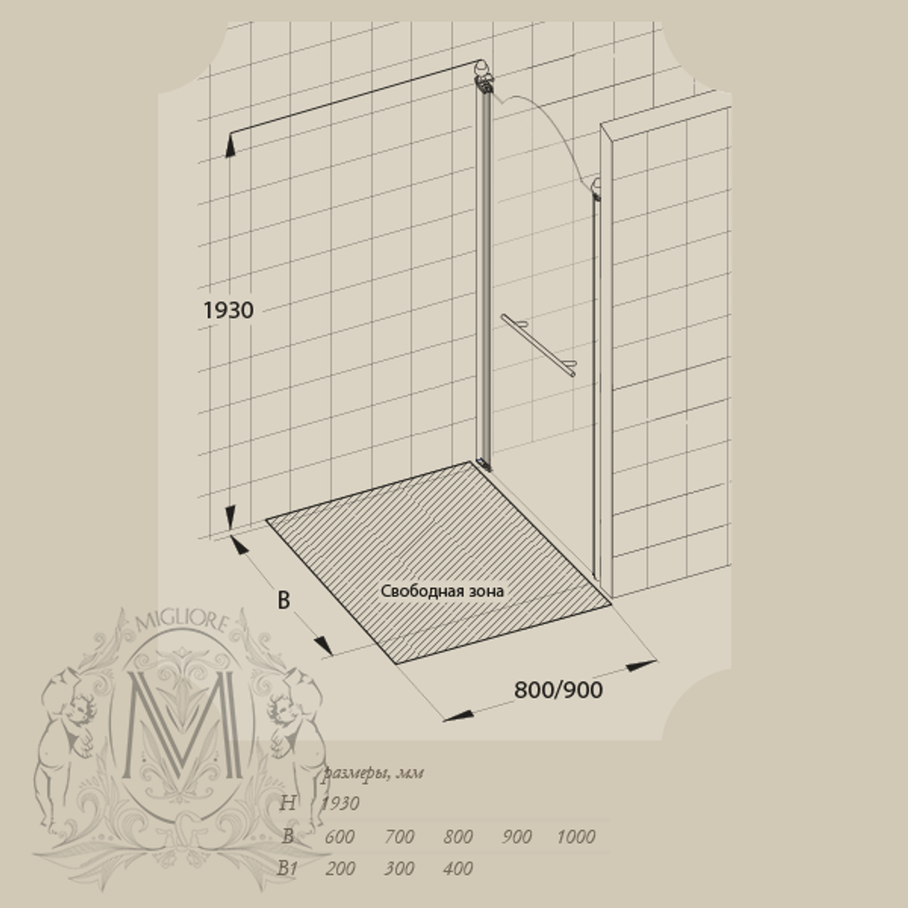 Душевая дверь  Migliore Diadema ML.DDM-22.581.ST.DO 80xH195 см, стекло матовое/декор R (DX