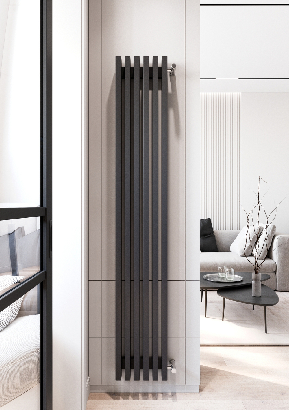Вертикальные дизайн-радиаторы Loten Grey 1750мм с боковым подключением