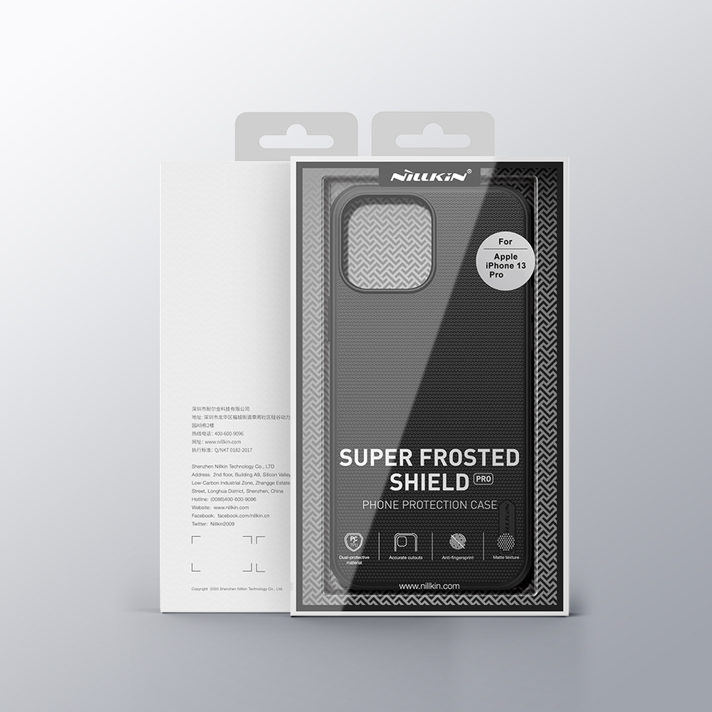 Чехол усиленный от Nillkin для телефона iPhone 13 Pro, серия Super Frosted Shield Pro, двухкомпонентный, черный цвет