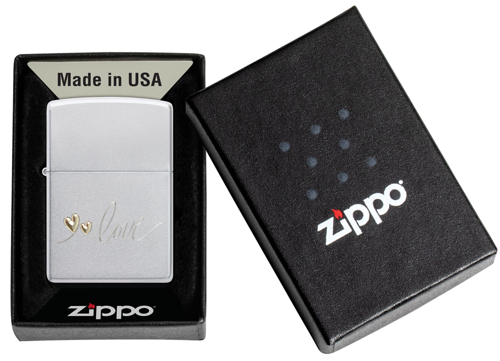 Зажигалка Zippo Love Design с покрытием Satin Chrome, латунь/сталь, серебристая, 38x13x57 мм