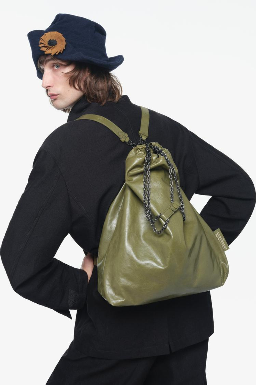 ZARA X JOHN GALLIANO БОЛЬШАЯ КОЖАНАЯ СУМКА TRI-CHIC — LIMITED EDITION, ЗЕЛЕНЫЙ ХАКИ