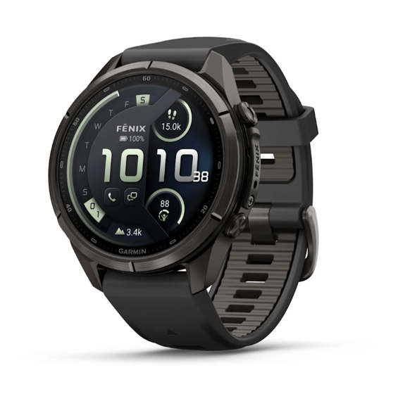 Умные часы Garmin Fenix 9 PRO INREACH, 43 мм, AMOLED, Sapphire Carbon Gray DLC Titanium with Black/Pebble Gray Silicone Band