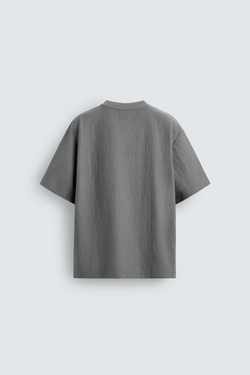ZARA ФУТБОЛКА RELAXED FIT ИЗ РЕЛЬЕФНОЙ ТКАНИ, СЕРЫЙ