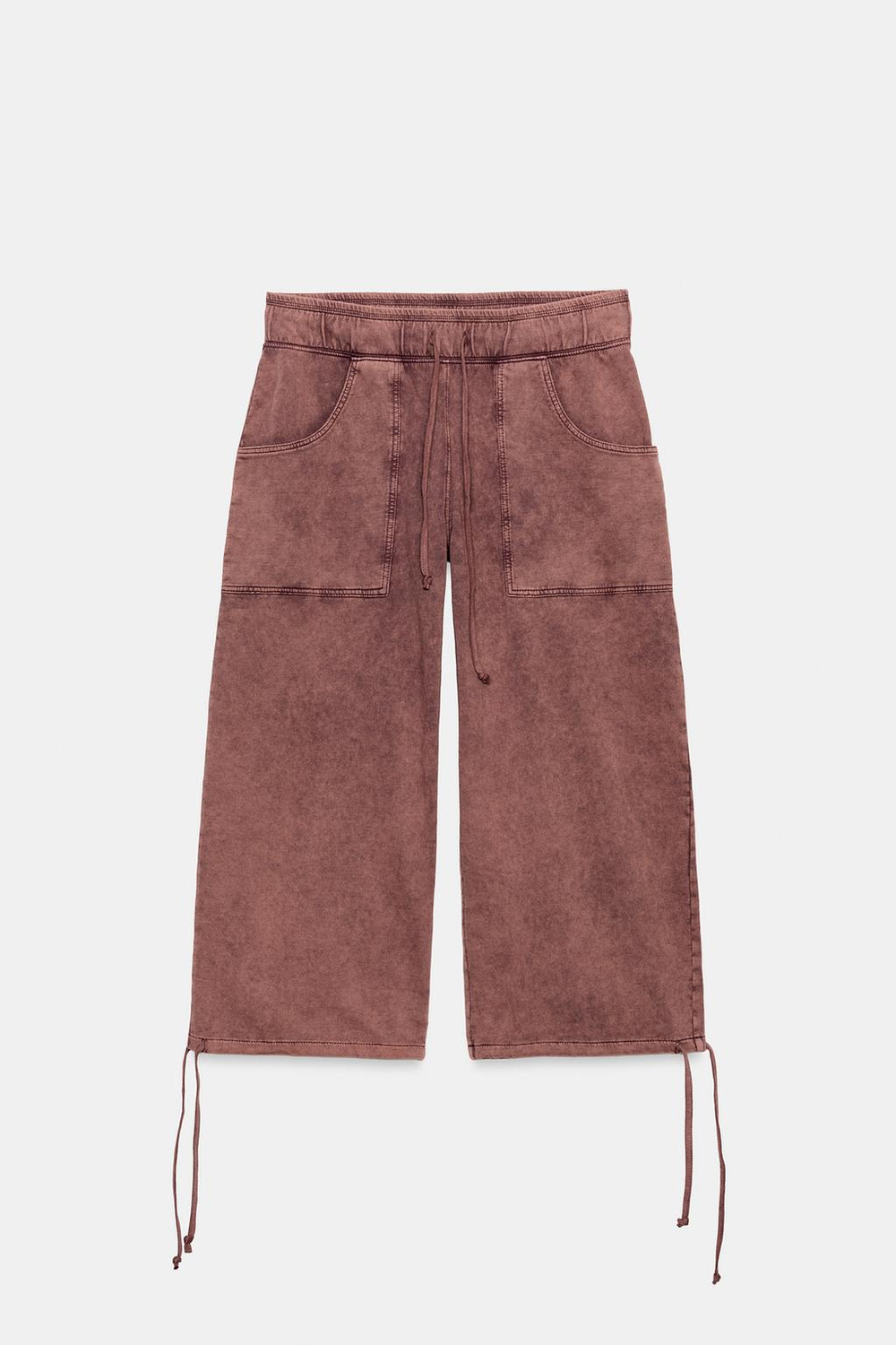 ZARA УДЛИНЕННЫЕ ШОРТЫ С ЭФФЕКТОМ ПОТЕРТОСТИ, БАКЛАЖАННЫЙ