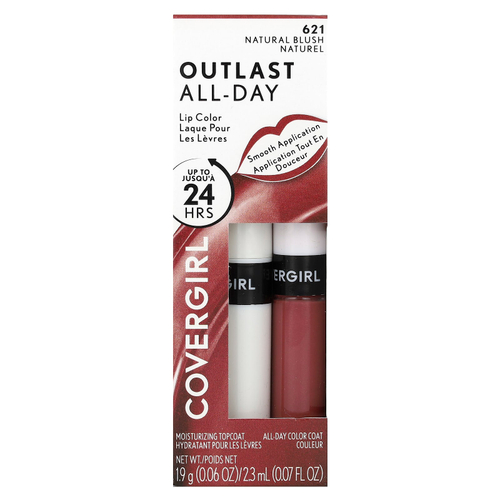 Covergirl, Outlast All-Day, губная помада на весь день, оттенок 621 Natural Blush, набор из 2 шт.