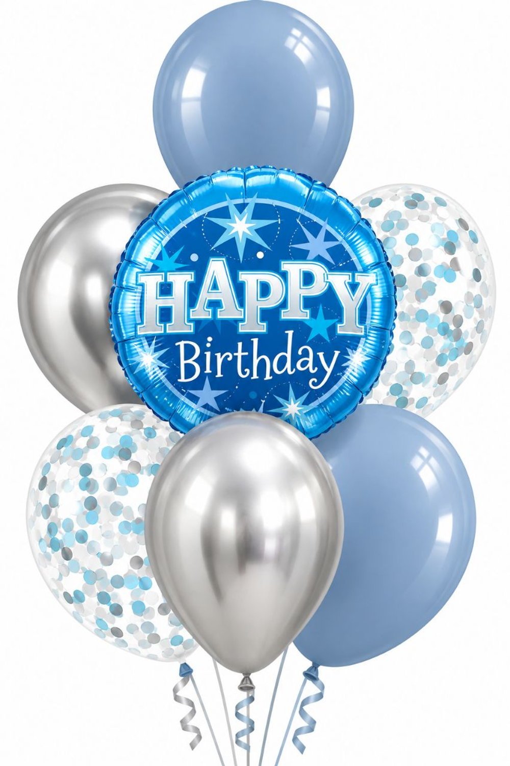 Фонтан шаров "Голубой Happy Birthday"