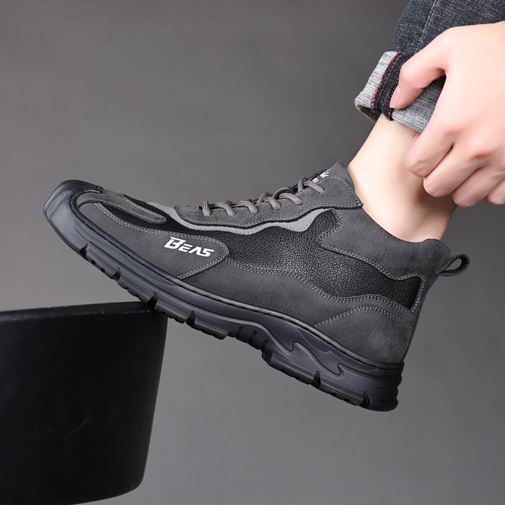 DAGUANGUIREN Work Boots Men"s High top Gray