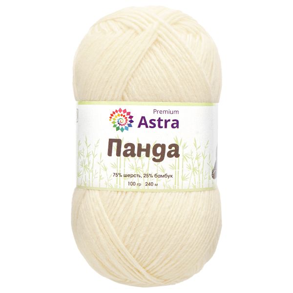 Пряжа Astra Premium (Астра Премиум) Панда (Panda) / уп.2 мот. по 100 г, 240 м, 001 белый