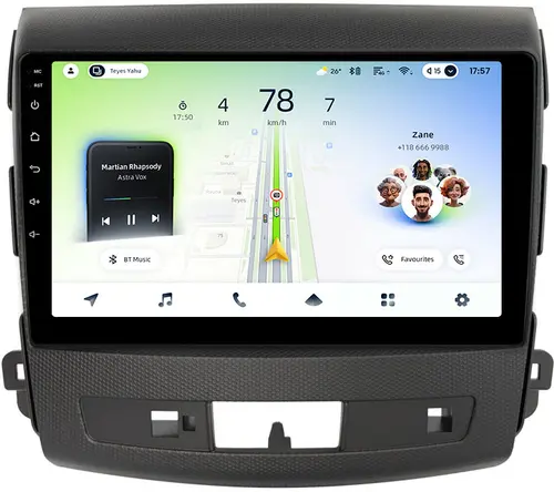 Магнитола для Mitsubishi Outlander XL, Peugeot 4007, Citroen C-Crosser (Rockford, рамка перфорированная) - Teyes CC4L монитор 9" IPS, Android 14, Быстрая, Snapdragon 662, CarPlay, 4G SIM-слот