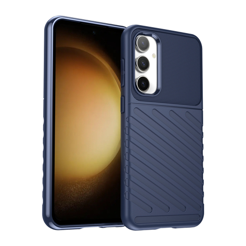 Чехол усиленный синего цвета с рельефной фактурой для Samsung Galaxy S23 FE, мягкий отклик кнопок, серия Onyx от Caseport