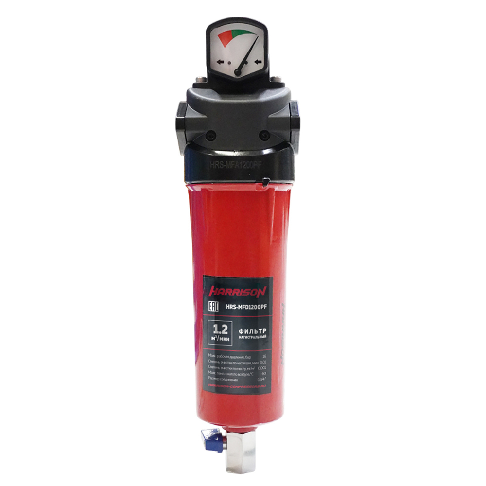 HRS-MFD1200PF Фильтр магистральный с датчиком загрязненности и автоматическим конденсатоотводчиком, производительность 1200 л/мин