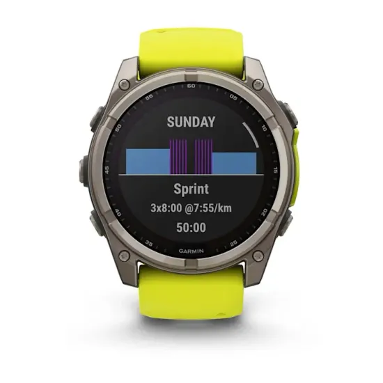 Мультиспортивные GPS часы Garmin Fenix 8X (51 mm) Solar, Sapphire Titanium with Amp Yellow/Graphite Silicone Band 010-02907-21