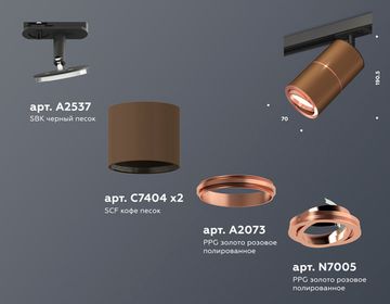 Комплект поворотного трекового светильника 1*GU5.3 XT7404004 SCF/PPG/SBK кофе песок/золото розовое полированное/чёрный песок (A2537, C7404, A2073, C7404, N7005) Ambrella