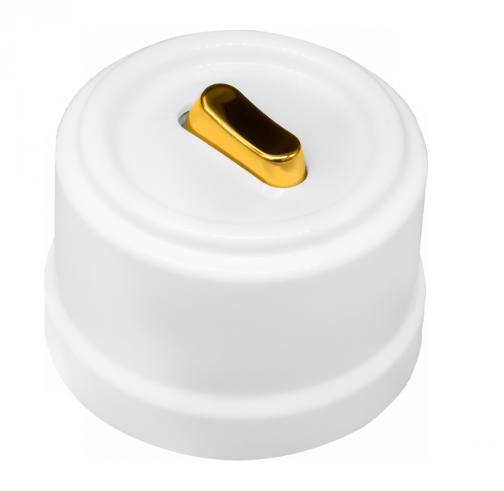 Ретро выключатель одноклавишный, пластиковый, клавиша цвет Золото, Bironi B1-220-21-G / Перекрестный